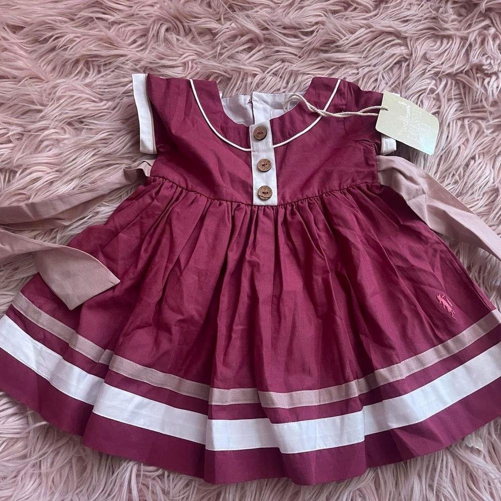 Well Dressed Wolf cranberry and White Kids Dress